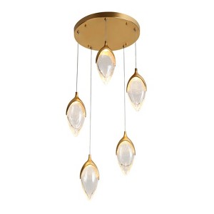 LNC Evacampbell 5-Lights 21"  Luxury and Glam Cluster Glass Integrated LED Chandelier, Gold - 1 of 4