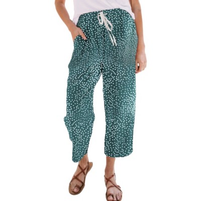 Amaryllis Women's Leopard Spot Printed Drawstring Cropped Pants Relaxed Fit Comfortable Casual