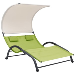 vidaXL Double Sun Lounger with Canopy Textilene Green - 1 of 4