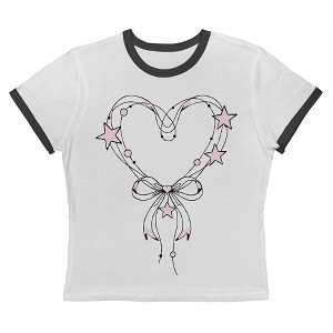 Rerun Island Women's Heart Bow Outlines Stars Short Sleeve Graphic Cotton Retro Vintage Ranger Baby Tee - 1 of 4