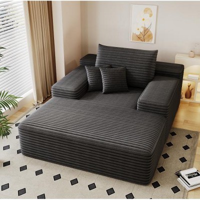 68"x51" Oversized Chaise Lounge Sofa Bed, Faux Fur Sleeper Couch for Living Room
