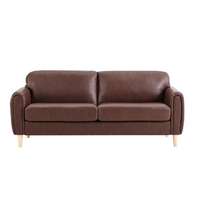 Serta Dublin Sofa Brown: Upholstered Faux Leather Couch, Tufted, 3-Seater for Living Room