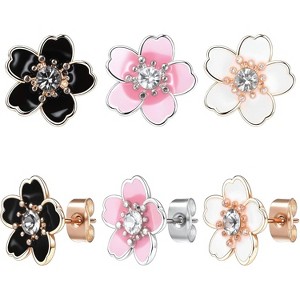 3 Pairs Flower Stud Earrings for Women, Cherry Blossom Daisy and Rose Designs - 1 of 4