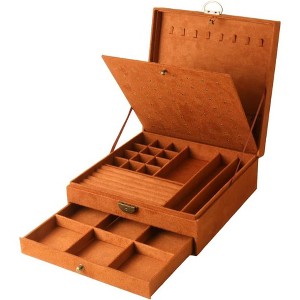 3-Layer Green Jewelry Box with Lock, Large Organizer Storage Case for Earrings, Necklaces, Rings, Bracelets - 1 of 4