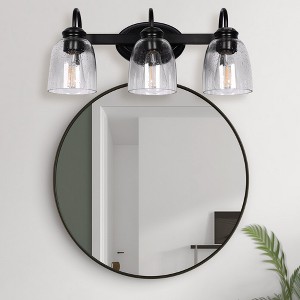 YANSUN 3-Light Matte Black Modern Bathroom Vanity Light with Seed Glass Shade - 1 of 1