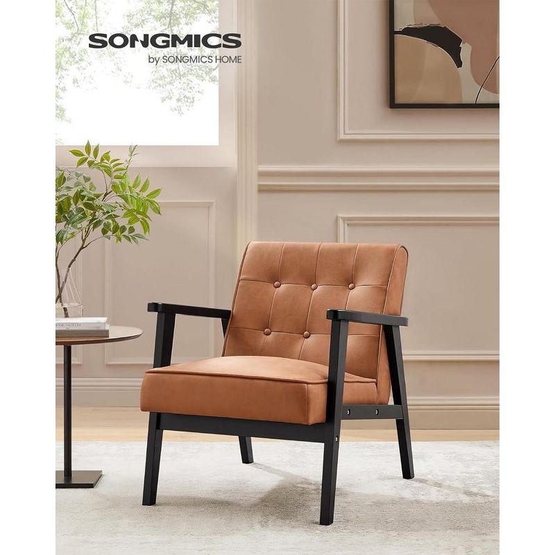 SONGMICS Accent Leisure Chair Mid-Century Modern Arm Chair with Solid Wood Armrests and Legs 1-Seat Cushioned Sofa, 3 of 7