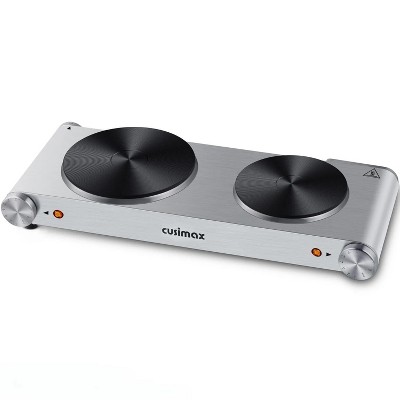 Cusimax 1800W Cast Iron Double Burner, Silver