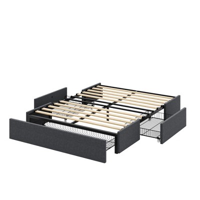 Dark Gray Full Upholstered Platform Bed with Storage Drawers