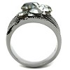 Slickblue Women’s Ring, Silver and Black, Geometric Black Diamond Synthetic Crystals, Textured Ribbed Band, Sizes 5-10 - 3 of 4