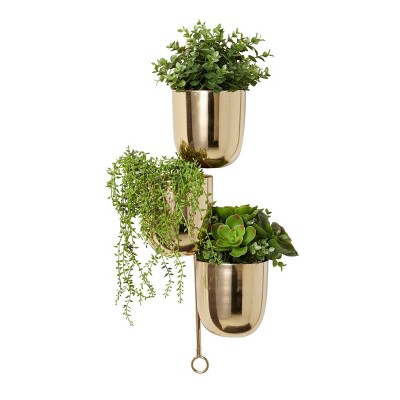 Gold Metal 3-Tier Indoor/Outdoor Hanging Wall Planter