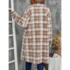 Coolmee Women's Flannel Plaid Shirts Long Sleeve Lounge Lapel Button Down Tartan Long Jacket Coats - 4 of 4