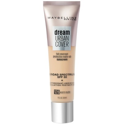 Photo 1 of Maybelline Dream Urban Cover Full Coverage Foundation SPF 50 with Antioxidant Enriched + Pollution Protection - 128 Warm Nude - 1 fl oz