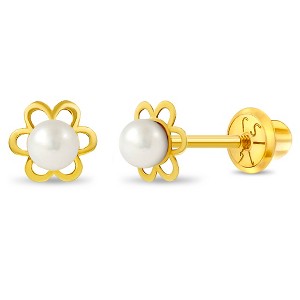 Girls' Freshwater Pearl Flower Screw Back 14k Gold Earrings - In Season Jewelry - 1 of 4