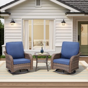 Buenhomino Outdoor Swivel Rocker Chairs, 3 Piece Wicker Patio Set with Thick Cushion and Side Table, Rattan Patio Swivel Rocking Chairs for Porch - 1 of 4