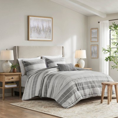 King Gray Microfiber Striped Comforter Set with Pillow