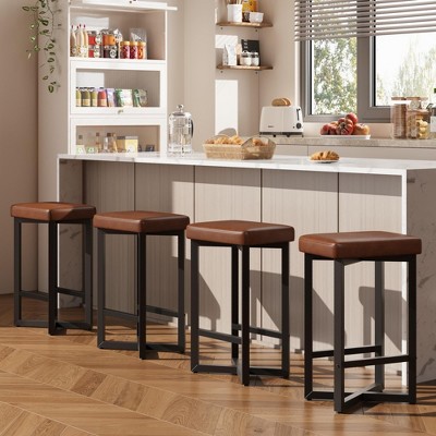 Bar Stools Set of 2, 24.6" Upholstered Counter Height Bar Stools with Metal Frame & Footrest