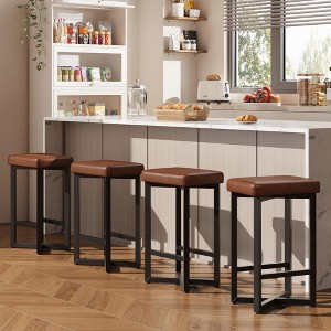 Bar Stools Set of 2, 24.6" Upholstered Counter Height Bar Stools with Metal Frame & Footrest - 1 of 4