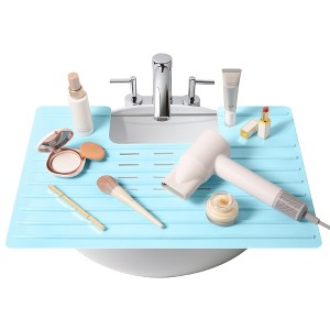 Maplefield Bathroom Foldable Sink Cover - Heat Resistant Silicone Mat & Makeup Mat - Bathroom Space Saver Sink Cover (Light Blue) - 1 of 4