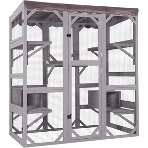 Large Outdoor Cat House, Cat Cage, and Cat Enclosure, Cat Paradise, Suitable for Multiple Cats to Play, with a Small House and Platform - 1 of 4