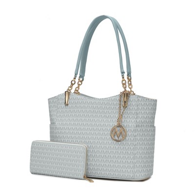 MKF Collection Savannah M Logo Printed Vegan Leather Women’s Tote and Wristlet Wallet by Mia K- 2 pieces
