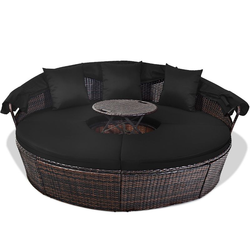 Costway Patio Rattan Daybed Cushioned Sofa Adjustable Table Top Canopy Black, 2 of 11