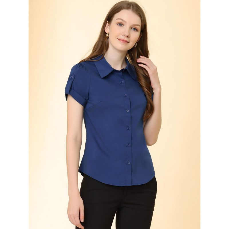 Allegra K Women's Elegant Roll-Up Short Sleeve Work Button-Down Shirts, 5 of 6