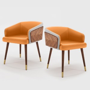 ARTPLAN Mid Century Modern Dining Chair Set of 2,Faux Leather Uphoolsted Accent Arm Chair,Walnut with Beech Feet for Dining Room/Home Office - 1 of 4