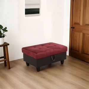 DOMETOUR Red Flannel and PVC Storage Ottoman Upholstered Living Room Footrest with Hidden Storage, Modern Multi-Material Accent Bench - 1 of 4