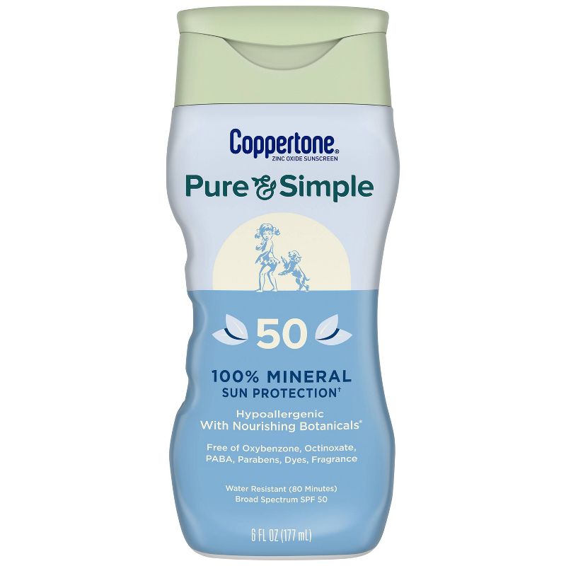 Coppertone Pure &#38; Simple Mineral Sunscreen Lotion with Zinc Oxide - SPF 50 - 6 fl oz, 1 of 13