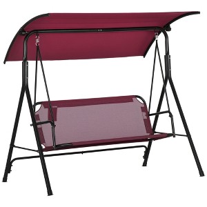 Outsunny 3-Person Porch Swing Bench with Stand & Adjustable Canopy, Armrests, Steel Frame for Outdoor, Garden, Patio, Porch & Poolside, Wine Red - 1 of 4