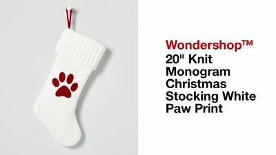 20 Knit Monogram Christmas Stocking White Paw Print - Wondershop