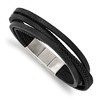Chisel Stainless Steel Polished Multi Strand Black PU Leather 8" Bracelet with .5" Extension - 2 of 4