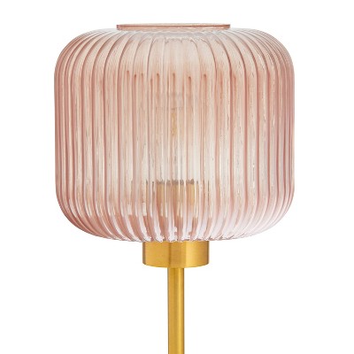 21.25" Brushed Gold Metal Table Lamp with Pink Glass Shade