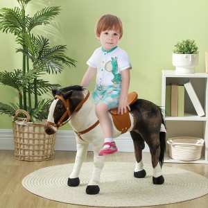 Whisen Kids’ Plush Ride-On Horse with Saddle, Riding Horse Toy Gift for 3-8 Years Old - Brown - 1 of 4