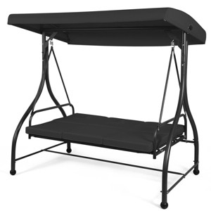 Tangkula 3 Person Porch Swing Hammock Bench Chair Outdoor with Canopy Turquoise/Beige/ Black/Brown/Wine Red - 1 of 4