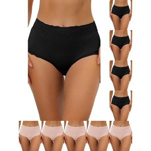 INSPIRE CHIC Women's High Waist Tummy Control Comfortable Lace Trim Ribbed Briefs 10 Packs - 1 of 4