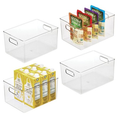 Clear BPA-Free Stackable Plastic Pantry Organizer Bins with Handles, Set of 4