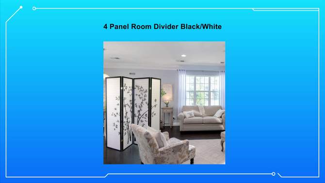 4 Panel Room Divider Black/White - Ore International, 2 of 5, play video