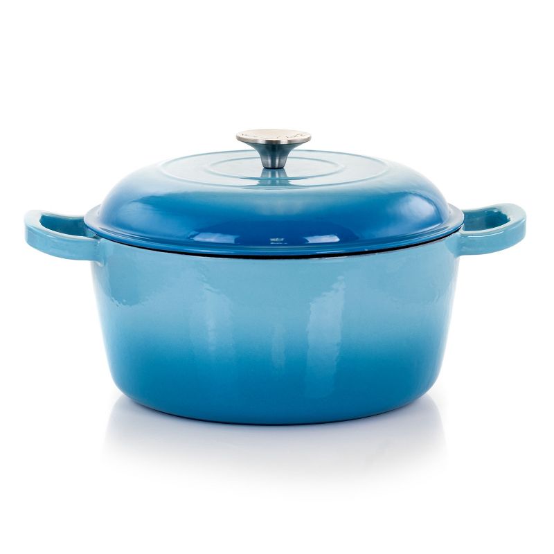 MegaChef 5 Quarts Round Enameled Cast Iron Casserole with Lid in Blue, 2 of 12