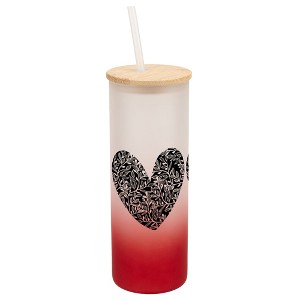 Elanze Designs Trio Floral Flower Love Heart Wrap-Around Design 25 Ounce Frosted Gradient Glass On-The-Go Coffee Travel Skinny Tumbler Mug Cup, Bamboo - 1 of 1