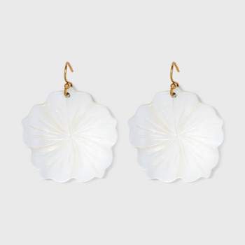 Carved Hibiscus Flower Shell Drop Earrings - Universal Thread™ Ivory