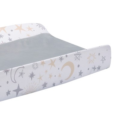 Gray and White Cotton Polyester Changing Pad Cover with Moon and Stars