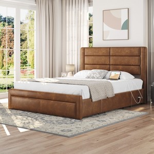 Yaheetech Upholstered Bed Frame with 3 Storage Drawers and Built-In USB Ports - 1 of 4