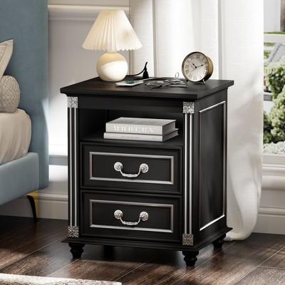 Fredees 3-color LED light nightstand with drawer storage and four solid wood legs