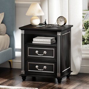 Fredees 3-color LED light nightstand with drawer storage and four solid wood legs - 1 of 4