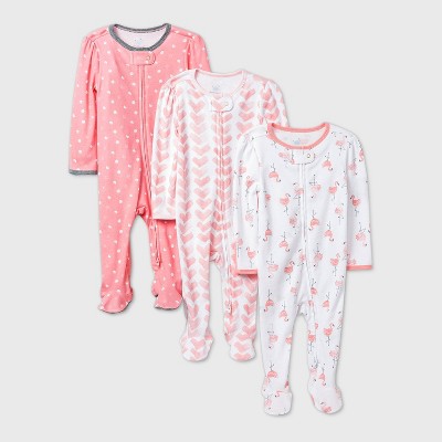 Baby Girls' 3pk Flamingo Parade Sleep N' Play - Cloud Island™ Pink 3-6M