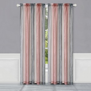 Kate Aurora 1 Piece Crushed Faux Satin Silver & Blush Rose Pink Ombre Window Curtain Panel - 63 in. Long - 1 of 4