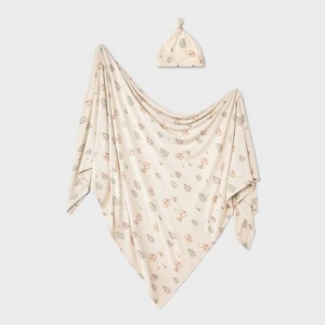 Baby Winnie the Pooh Swaddle and Hat Set - Cloud Island™ Khaki 0-3M - 1 of 4