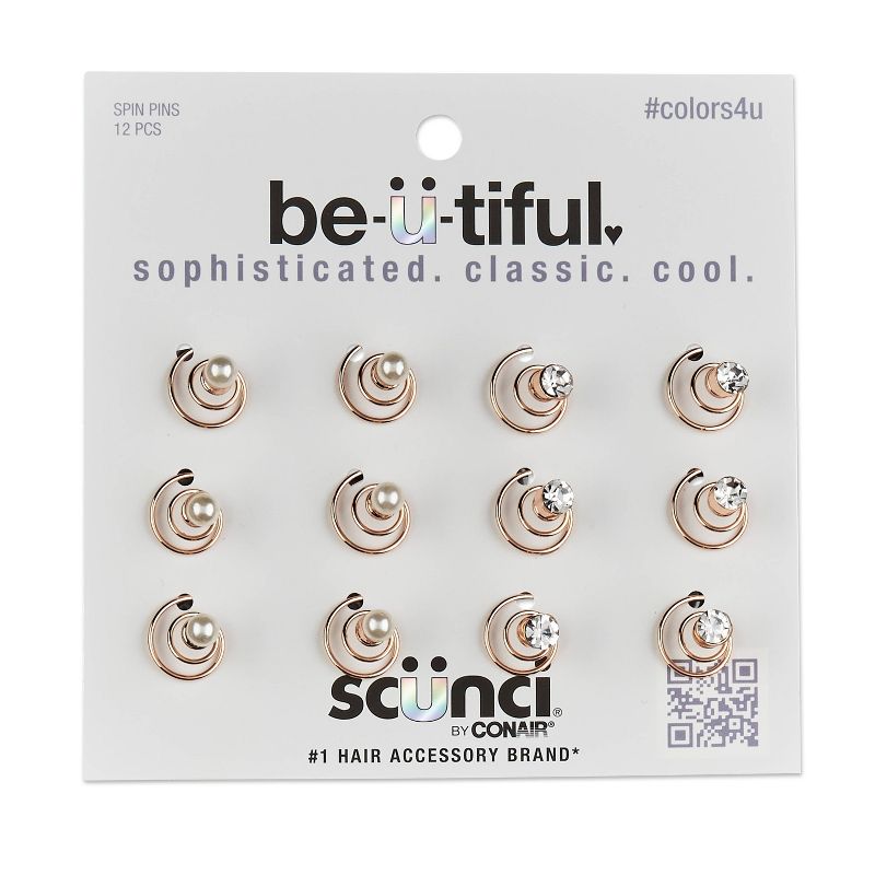 sc&#252;nci be-&#252;-tiful Mini Gems and Pearls Embellished Spin Pins - Gold - 12pcs, 1 of 8