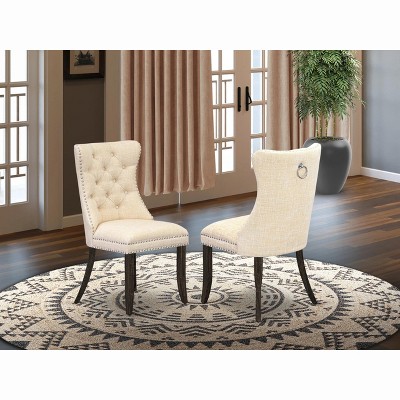 East West Furniture DAP2F23 Dallas Parson Kitchen Chairs - Button Tufted Nailhead Trim Beige Red faux Leather  Dining Chairs, Set of 2, linen white